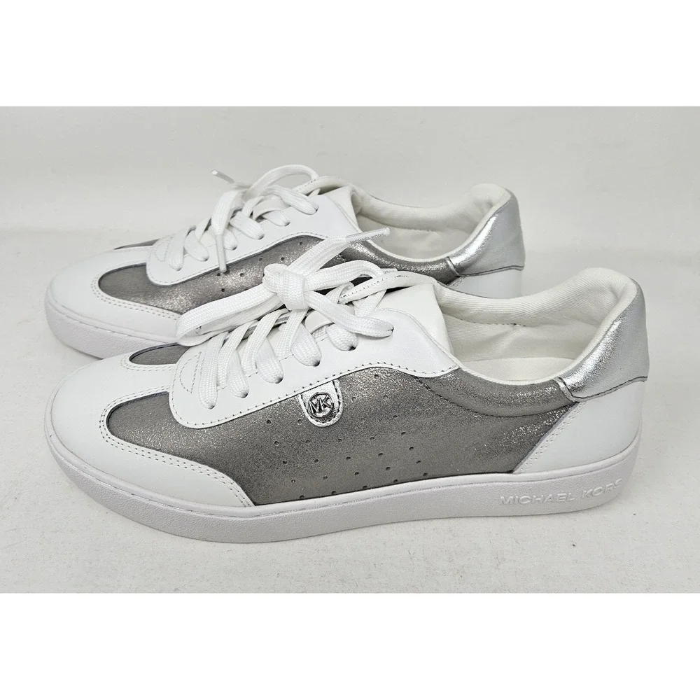 Michael Kors Scotty Casual Leather Sneakers White/Silver Women's Size 6.5M‎ NEW!